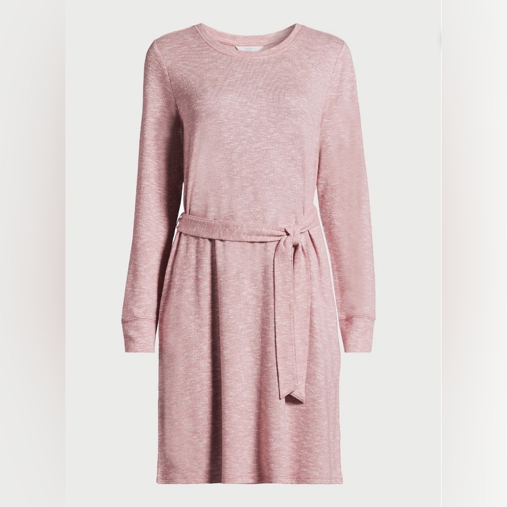 Time and Tru Women's Long Sleeve Belted Knit Dress Heathered Rose Size M‎